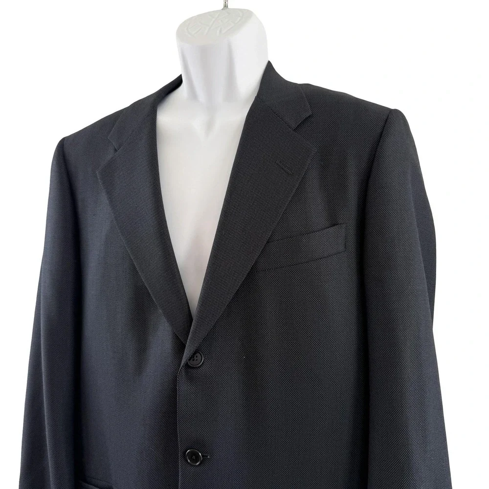 Hickey Freeman Suit Jacket Mens 39R Dark‎ Navy Gray Geometric Canterbury Blazer